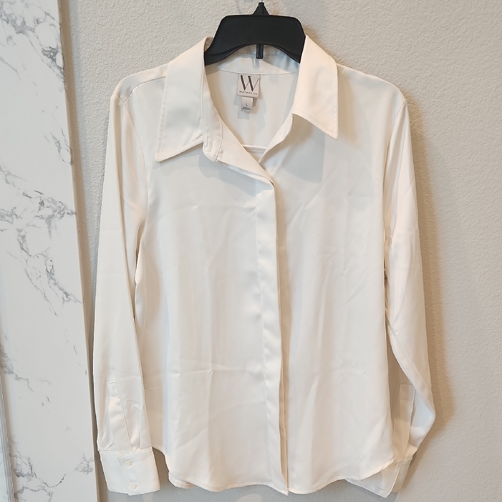 Worthington White Women's Button Down Shirt, Size Large